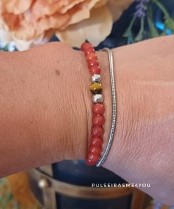Pulseira Calcedónia Jaspe Vermelho & Olho de Tigre - PULSH 347