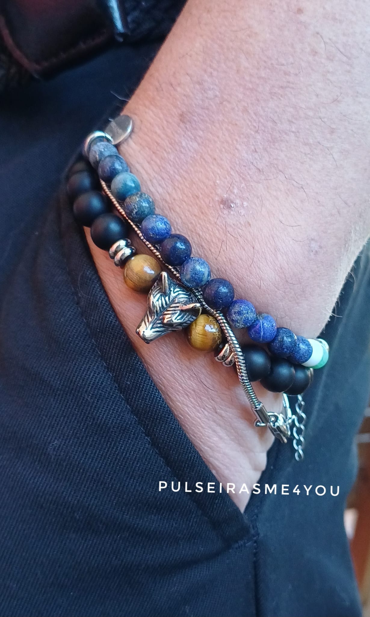 Pulseira Masculina Lobo ( Aço) - PULSH 348
