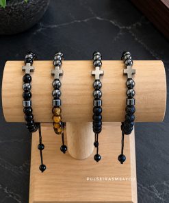 Pulseiras Cruz Hematite Pedras 6mm - PULSH 349