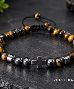 Alternative view of Pulseiras Cruz Hematite Pedras 6mm - PULSH 349